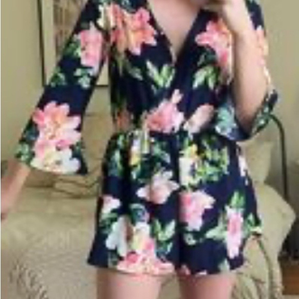 Blue Blush Pink and Blue Floral Romper